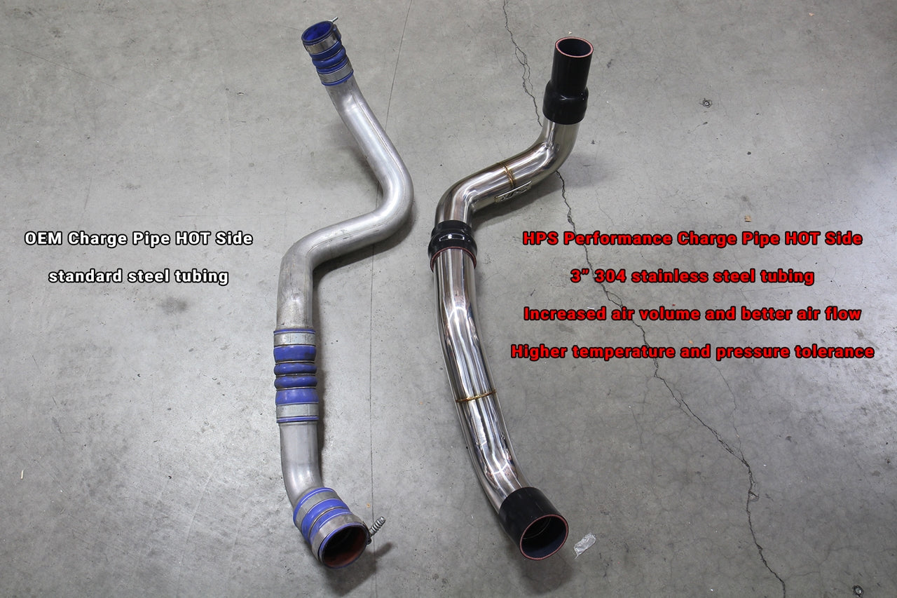 HPS Intercooler Charge Pipe, Hot Side, Polished, GMC 2013-2016 Sierra 3500 HD 6.6L Duramax Diesel Turbo LML, 17-149P