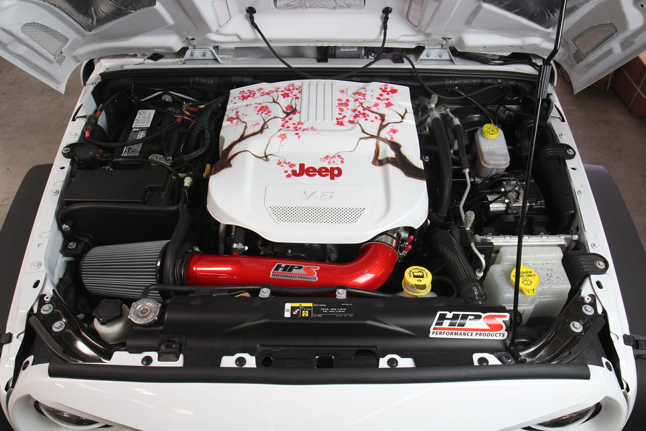 HPS Performance Air Intake Kit, Red, 2012-2018 Jeep Wrangler JK 3.6L V6, 827-664R