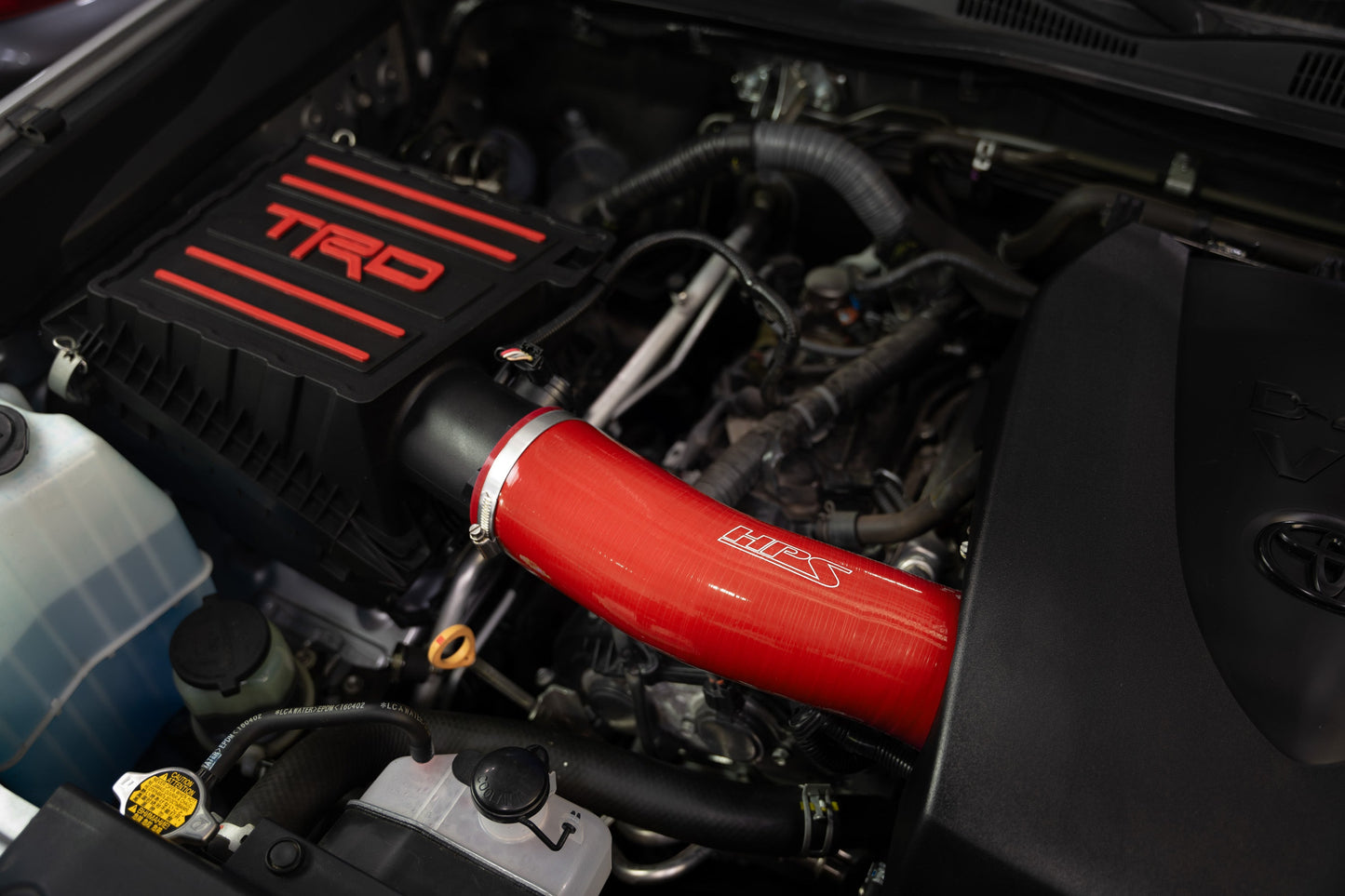 HPS Red Silicone Air Intake Kit with Drop in Air Filter, fits Toyota 2016-2022 Tacoma 3.5L V6 equipped with TRD Performance Intake - Part # PTR03-35160, 827-723R
