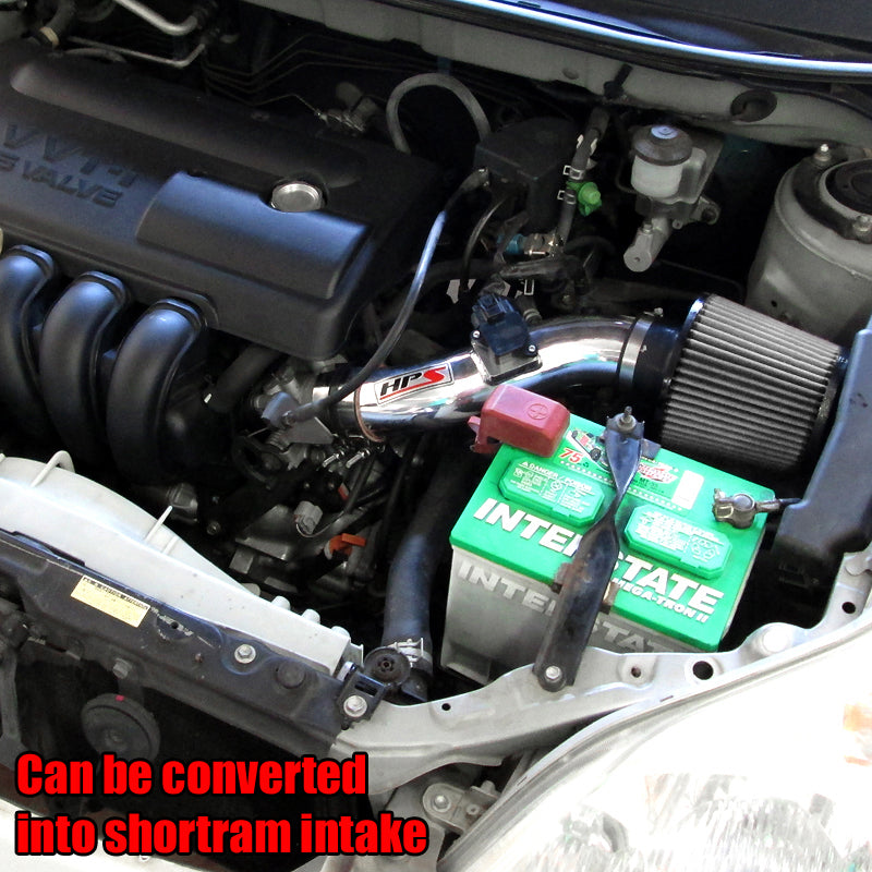 HPS Cold Air Intake Kit, Polished, 2003-2004 Pontiac Vibe 1.8L, Converts to Shortram, 837-513P