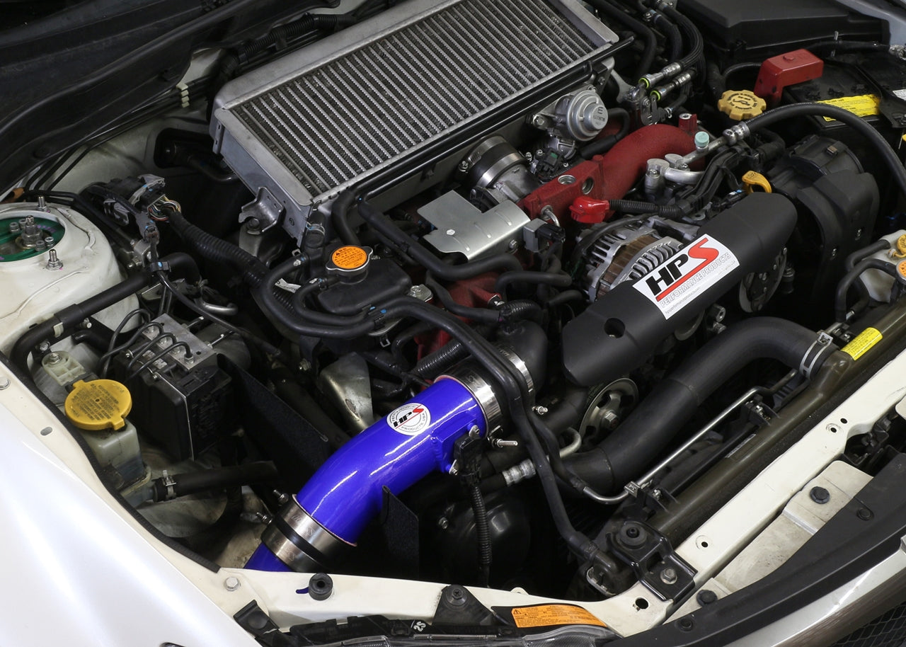 HPS Cold Air Intake Kit, Blue, 2008-2014 Subaru WRX STI 2.5L Turbo, Converts to Shortram, 837-566BL