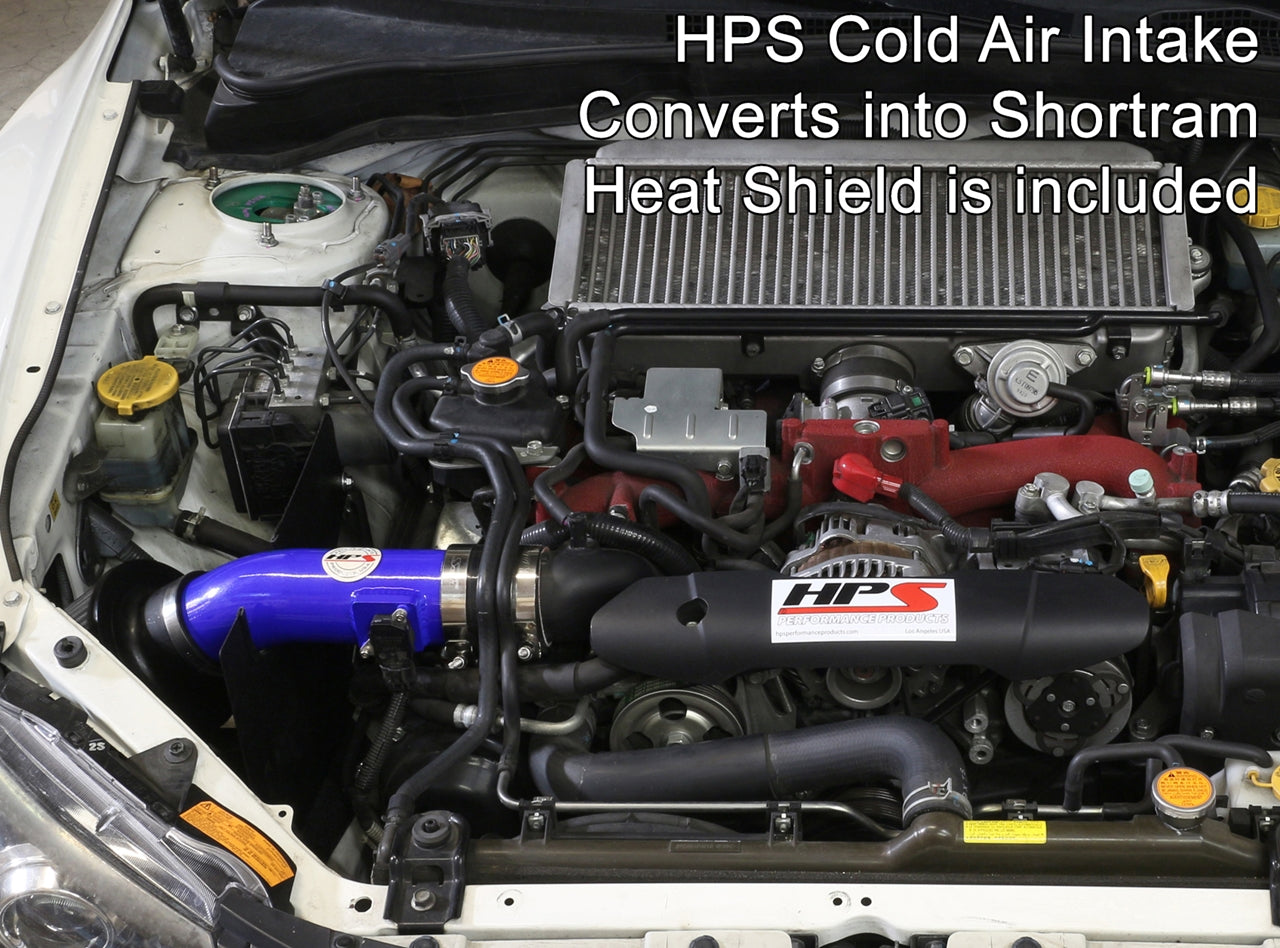 HPS Cold Air Intake Kit, Blue, 2008-2014 Subaru WRX 2.5L Turbo, Converts to Shortram, 837-566BL