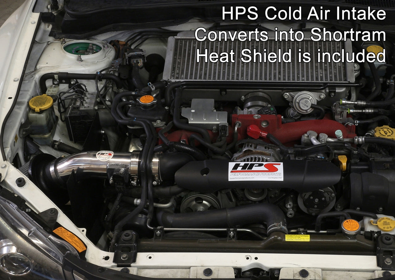 HPS Cold Air Intake Kit, Polished, 2008-2014 Subaru WRX STI 2.5L Turbo, Converts to Shortram, 837-566P