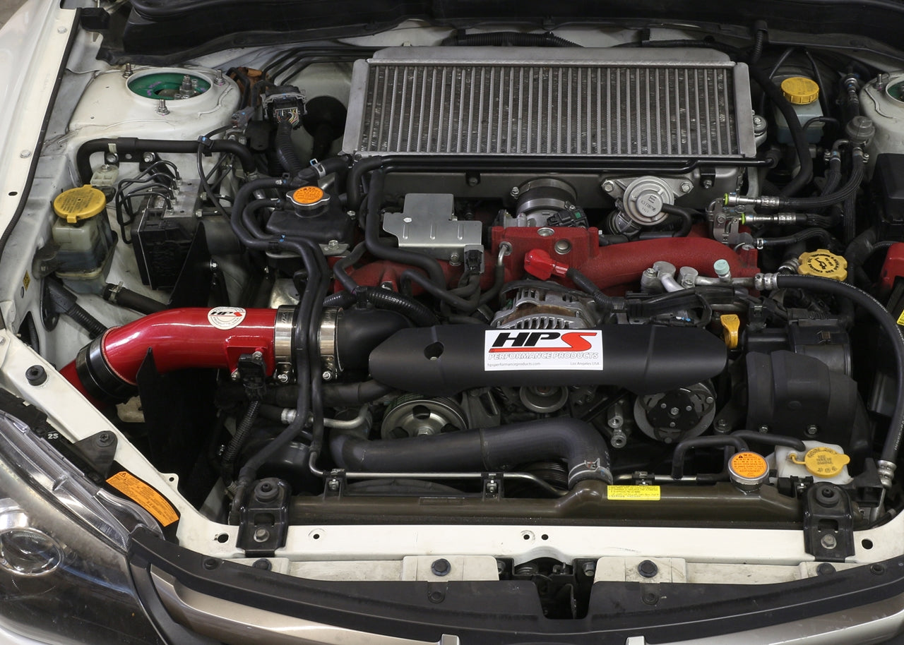 HPS Cold Air Intake Kit, Red, 2008-2014 Subaru WRX 2.5L Turbo, Converts to Shortram, 837-566R