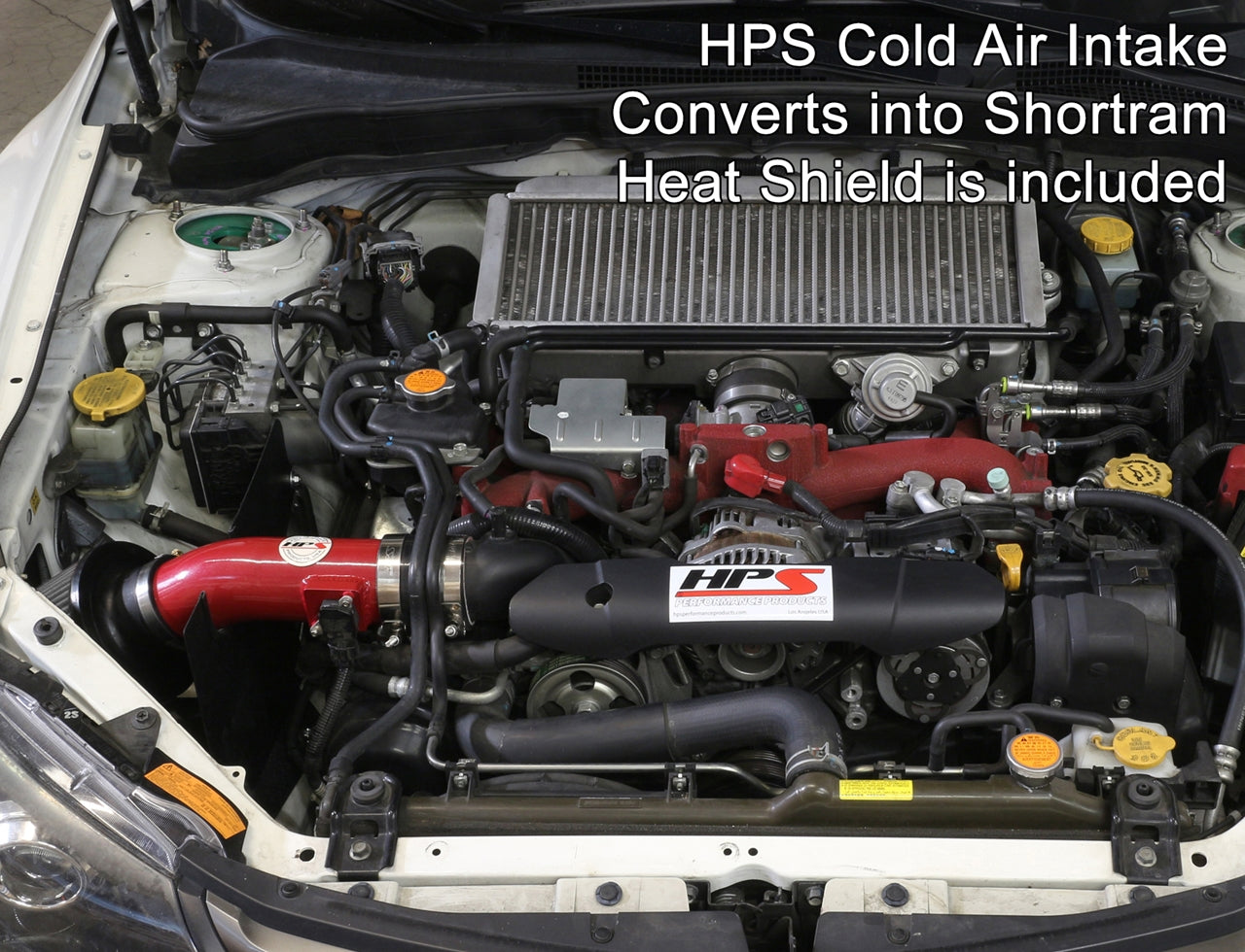 HPS Cold Air Intake Kit, Red, 2008-2014 Subaru WRX 2.5L Turbo, Converts to Shortram, 837-566R
