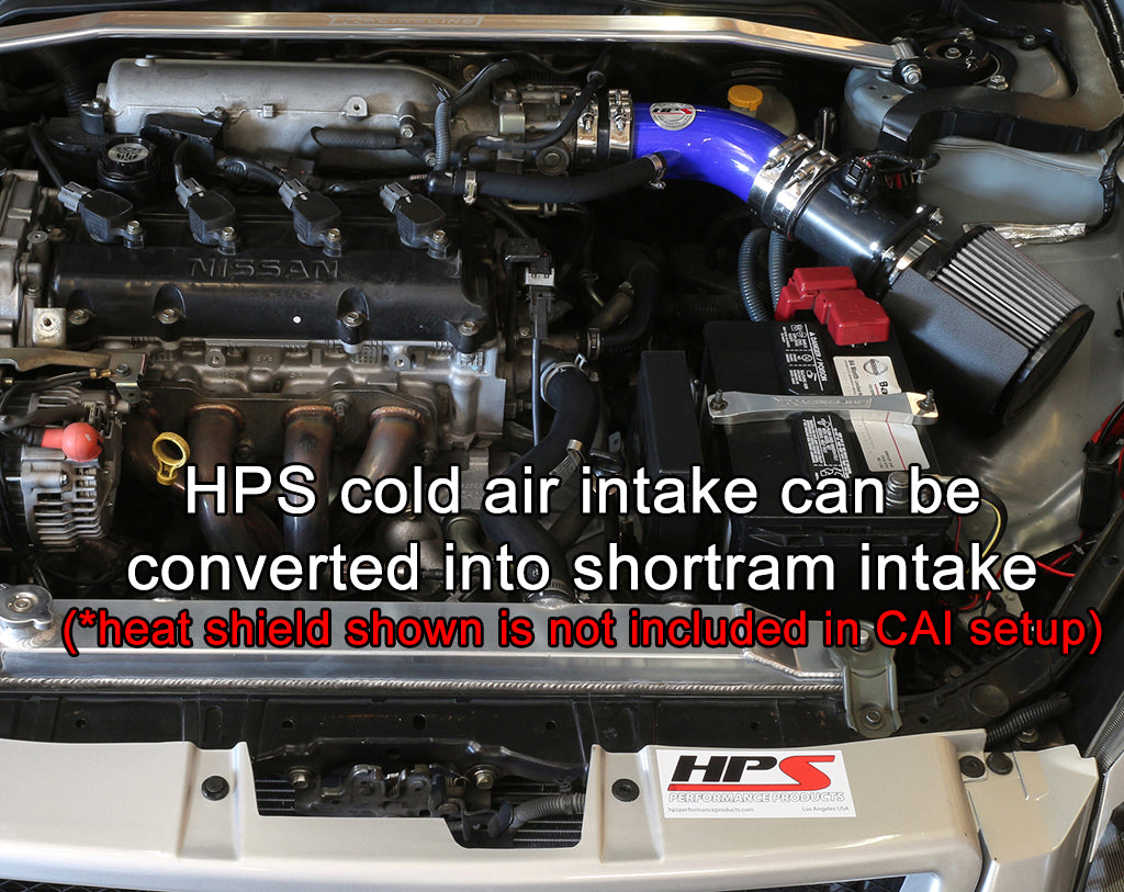 HPS Cold Air Intake Kit, Blue, 2002-2006 Nissan Altima 2.5L 4Cyl, Converts to Shortram, 837-570BL