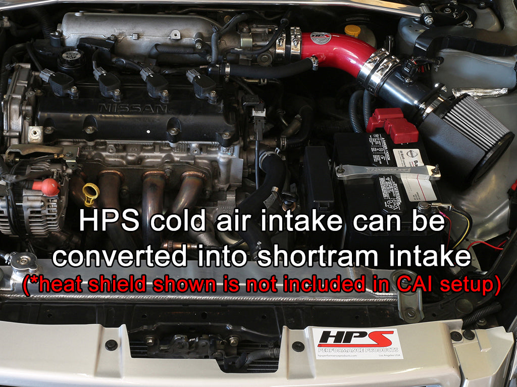 HPS Cold Air Intake Kit, Red, 2002-2006 Nissan Altima 2.5L 4Cyl, Converts to Shortram, 837-570R