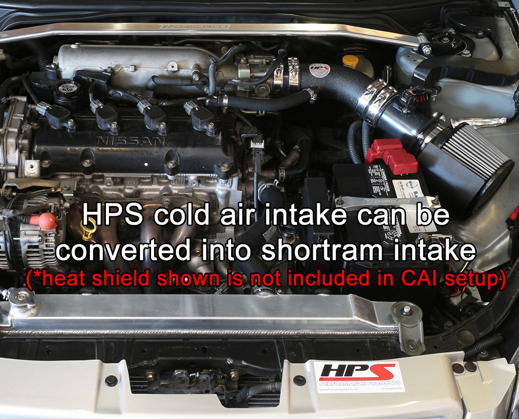 HPS Cold Air Intake Kit, Black, 2002-2006 Nissan Altima 2.5L 4Cyl, Converts to Shortram, 837-570WB