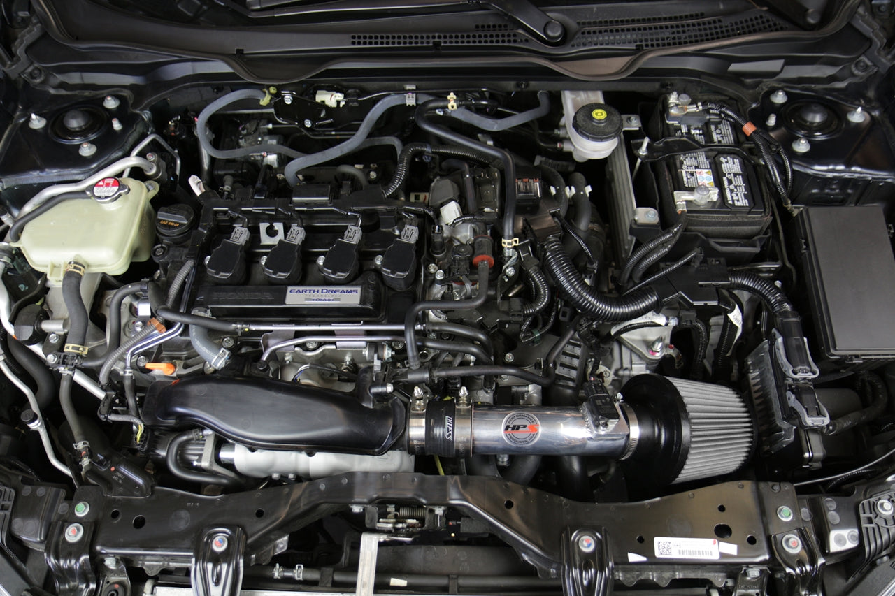 HPS Cold Air Intake Kit, Polished, 2016-2020 Honda Civic Non Si 1.5T Turbo, Converts to Shortram, 837-602P