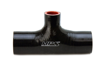 HPS 1-1/2" (38mm), Silicone T Hose Coupler Adapter with 1" Branch, High Temp 4-ply Reinforced, Black