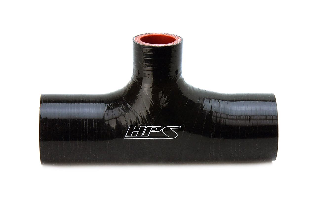 HPS 1-3/4" (45mm), Silicone T Hose Coupler Adapter with 1" Branch, High Temp 4-ply Reinforced, Black