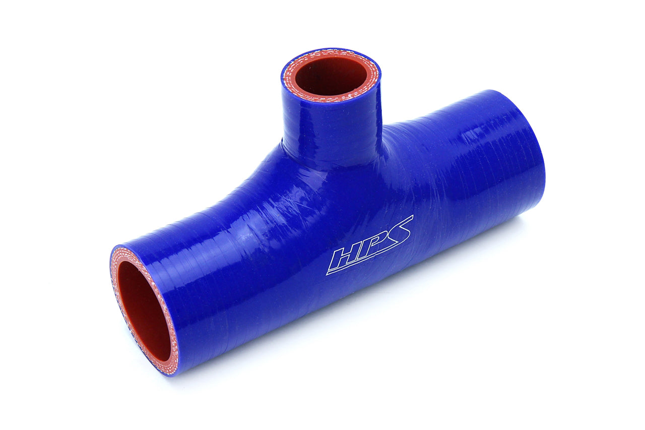 HPS 1-1/4" (32mm), Silicone T Hose Coupler Adapter with 1" Branch, High Temp 4-ply Reinforced, Blue