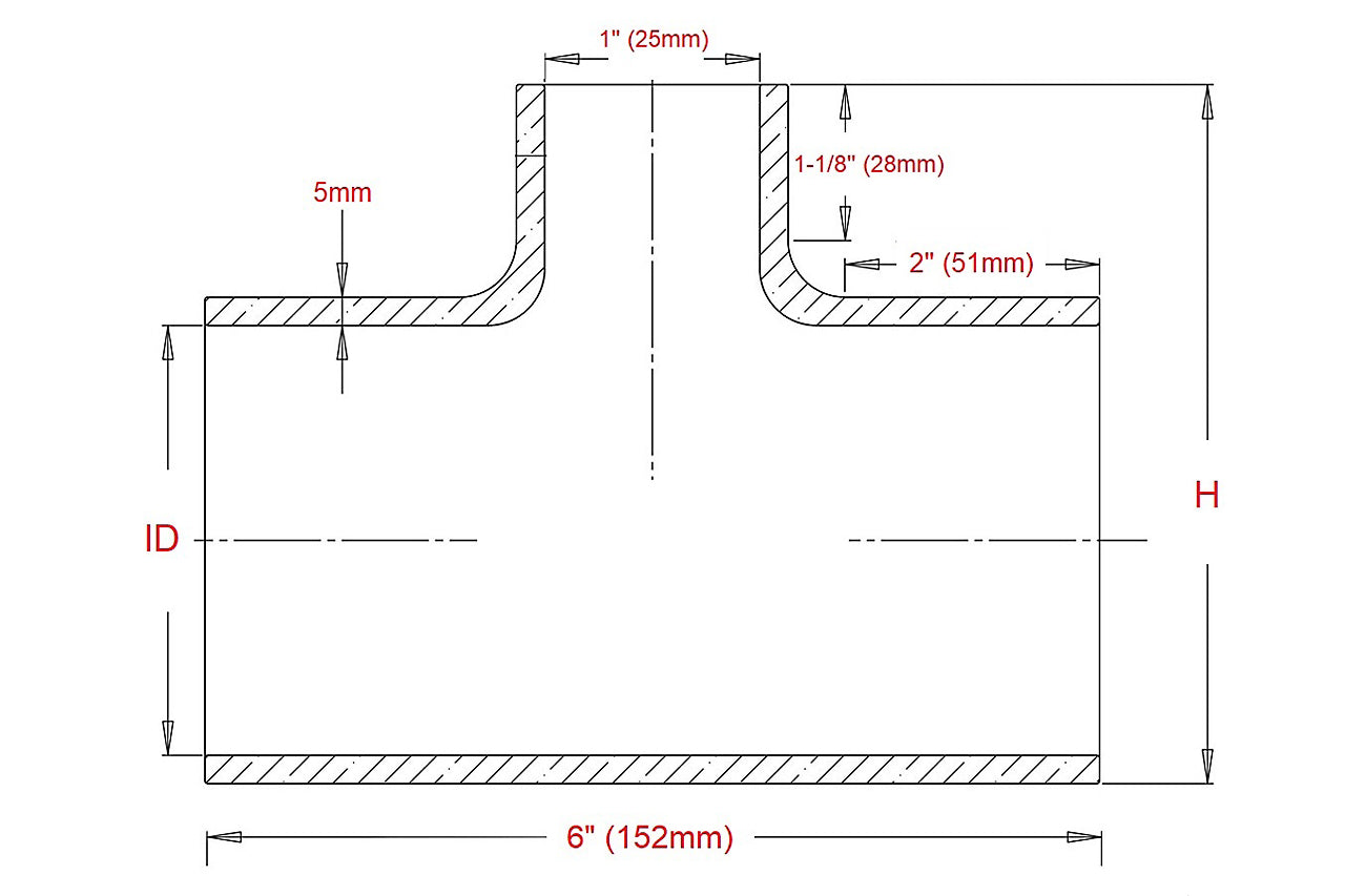 HPS 2-1/4" (57mm), Silicone T Hose Coupler Adapter with 1" Branch, High Temp 4-ply Reinforced, Black