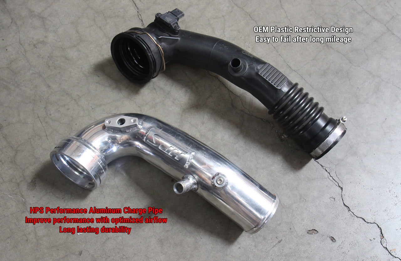 HPS Intercooler Charge Pipe Cold Side, Polished, BMW 2013-2015 ActiveHybrid 7 3.0L Turbo N55, 17-127P