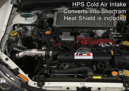 HPS Cold Air Intake Kit, Polished, 2008-2014 Subaru WRX 2.5L Turbo, Converts to Shortram, 837-566P