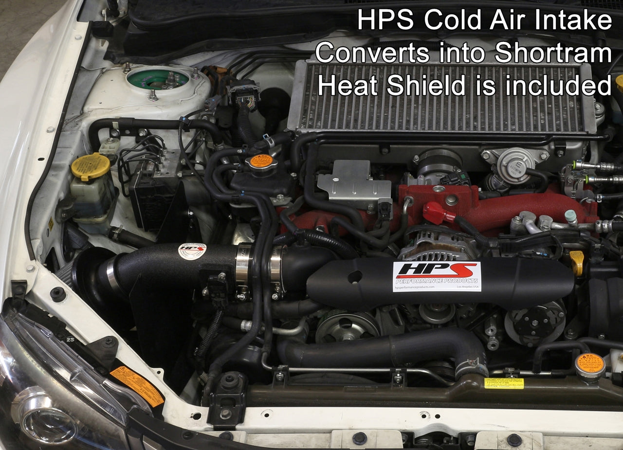 HPS Cold Air Intake Kit, Black, 2008-2014 Subaru WRX 2.5L Turbo, Converts to Shortram, 837-566WB