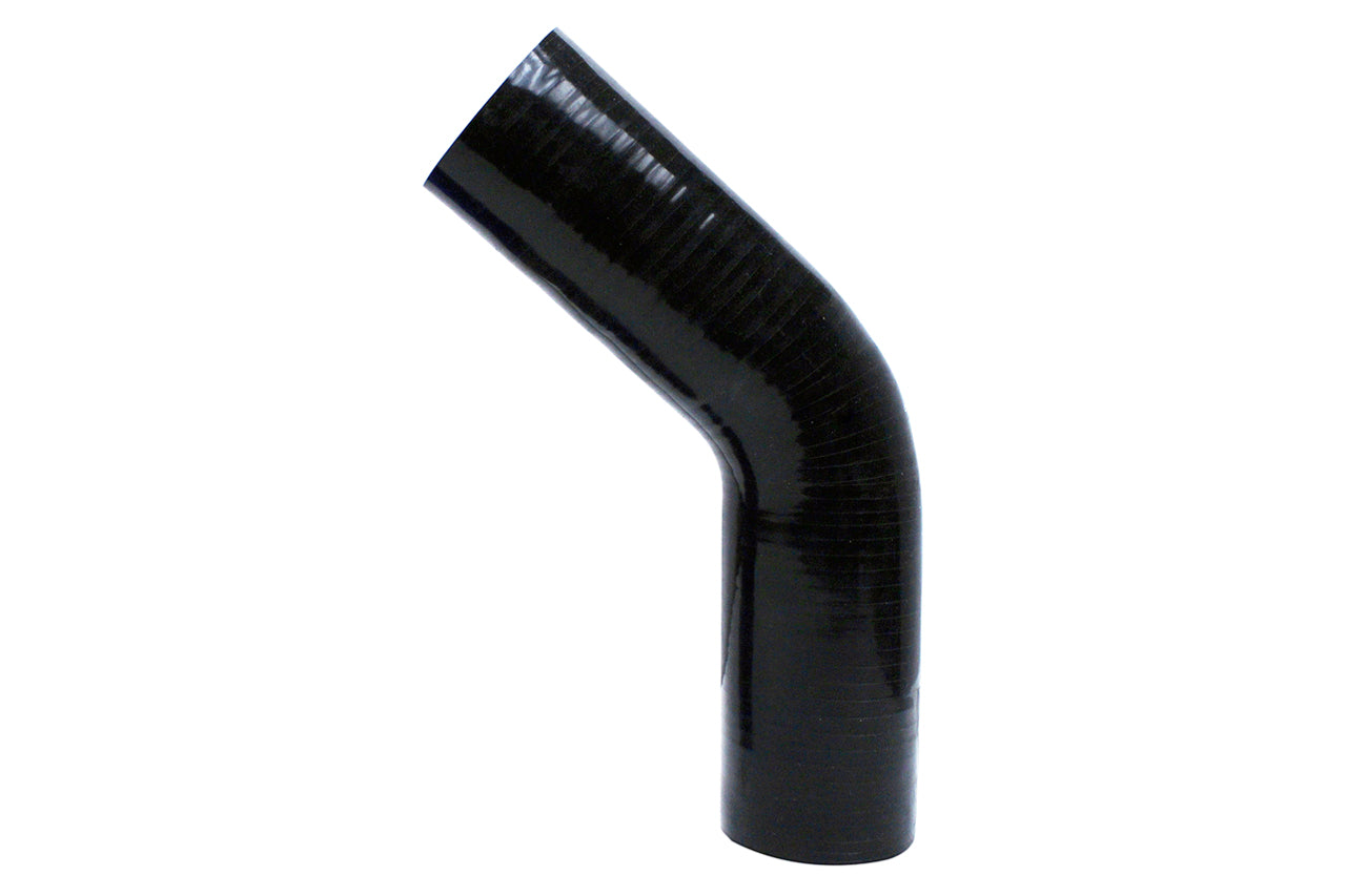 HPS 1" ID, 10" Leg, Silicone 45 Degree Elbow Coupler Hose, High Temp 4-ply Reinforced, Black
