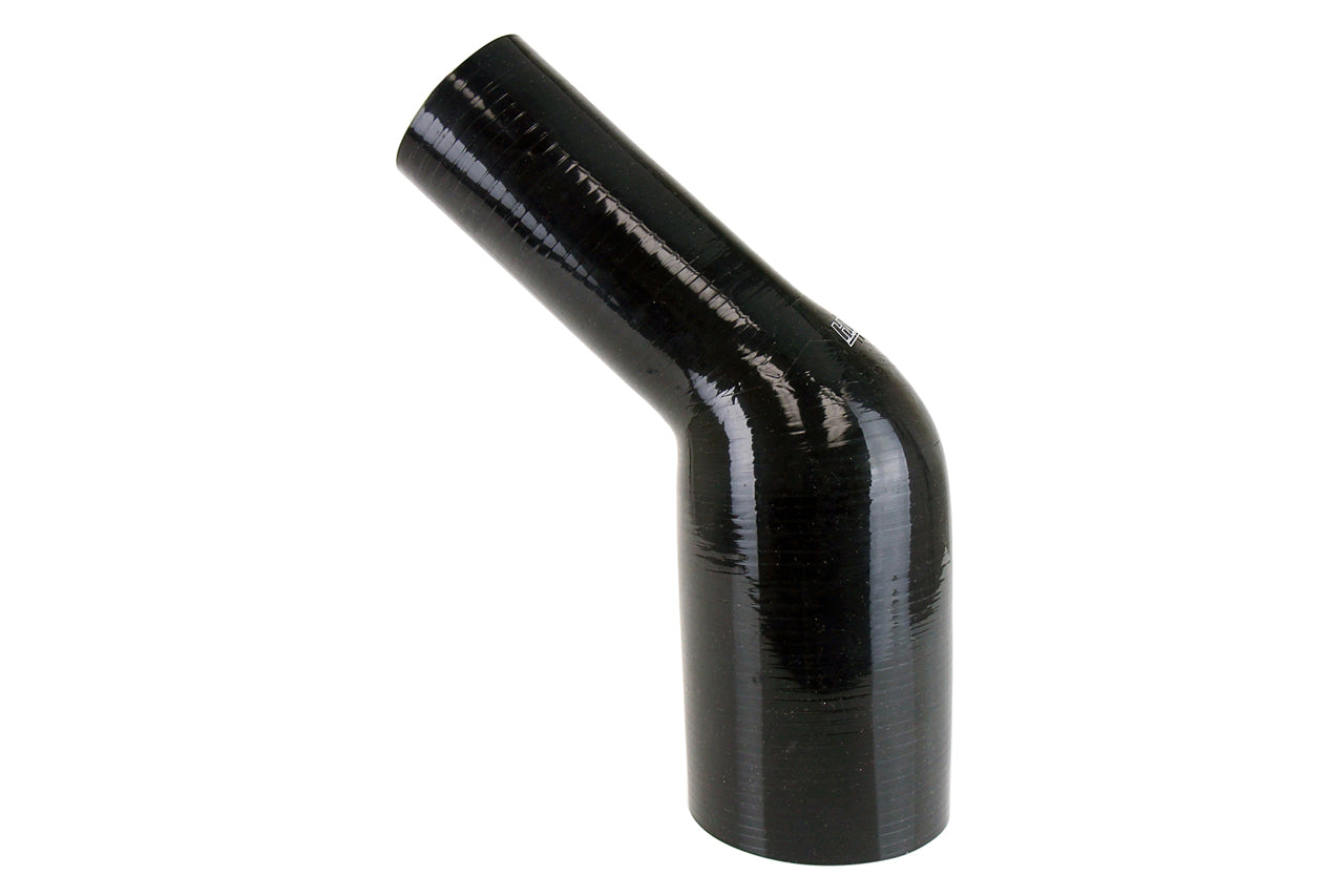 HPS 1-3/4" - 2-1/4" ID Silicone 45 Degree Elbow Reducer Hose, High Temp 4-ply Reinforced, Black