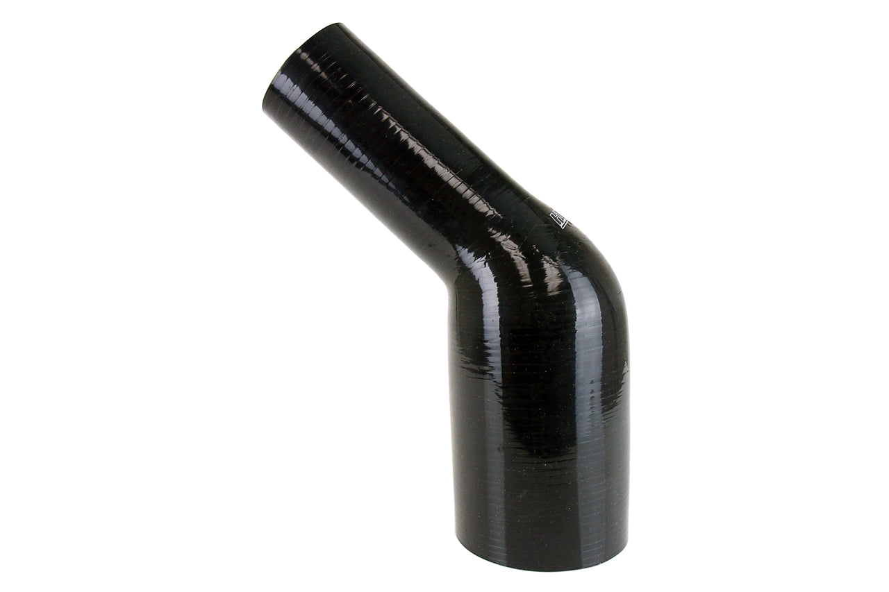 HPS 1-3/8" - 1-1/2" ID Silicone 45 Degree Elbow Reducer Hose, High Temp 4-ply Reinforced, Black