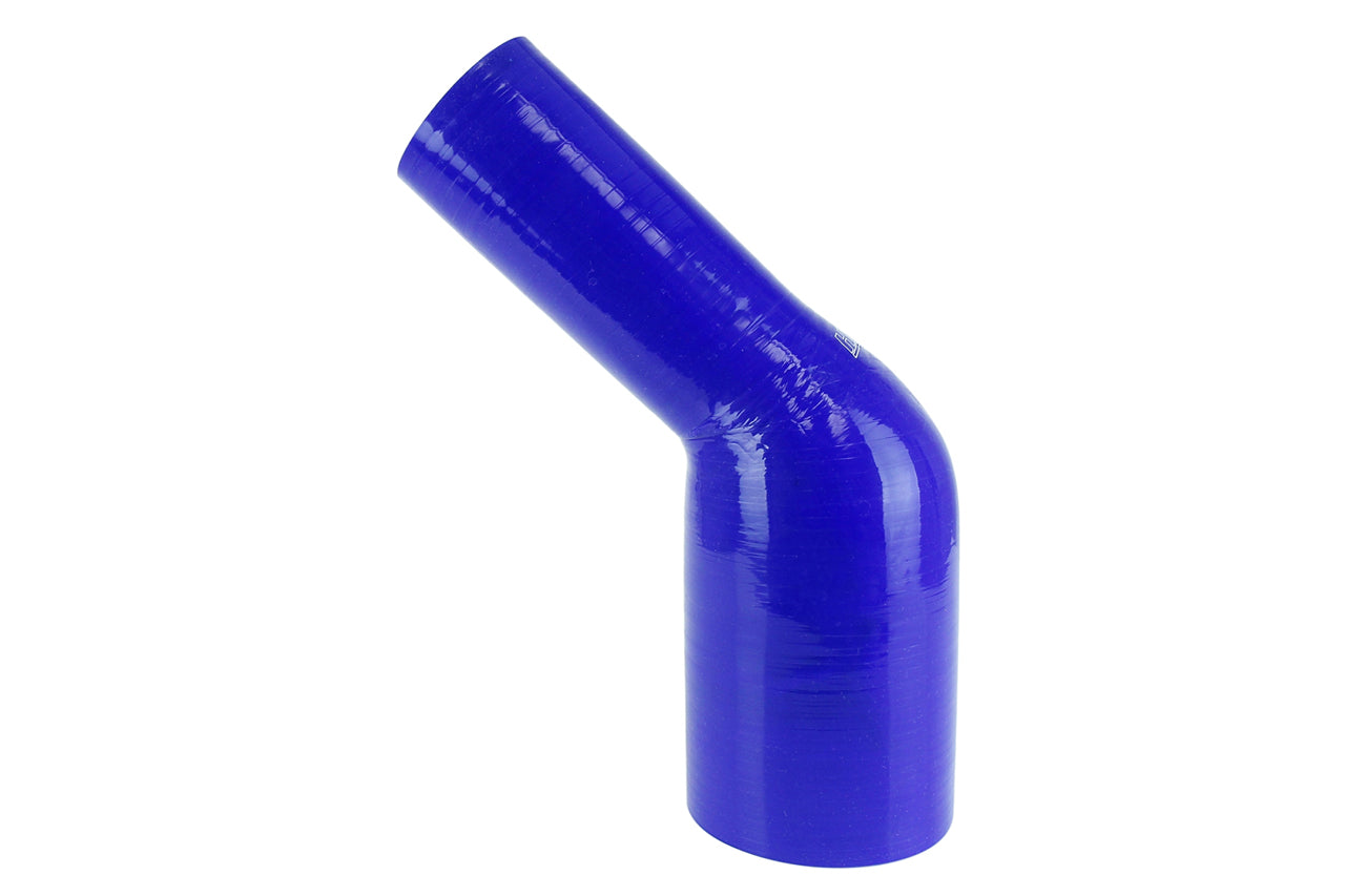 HPS 5/8" - 1-1/2" ID Silicone 45 Degree Elbow Reducer Hose, High Temp 4-ply Reinforced, Blue