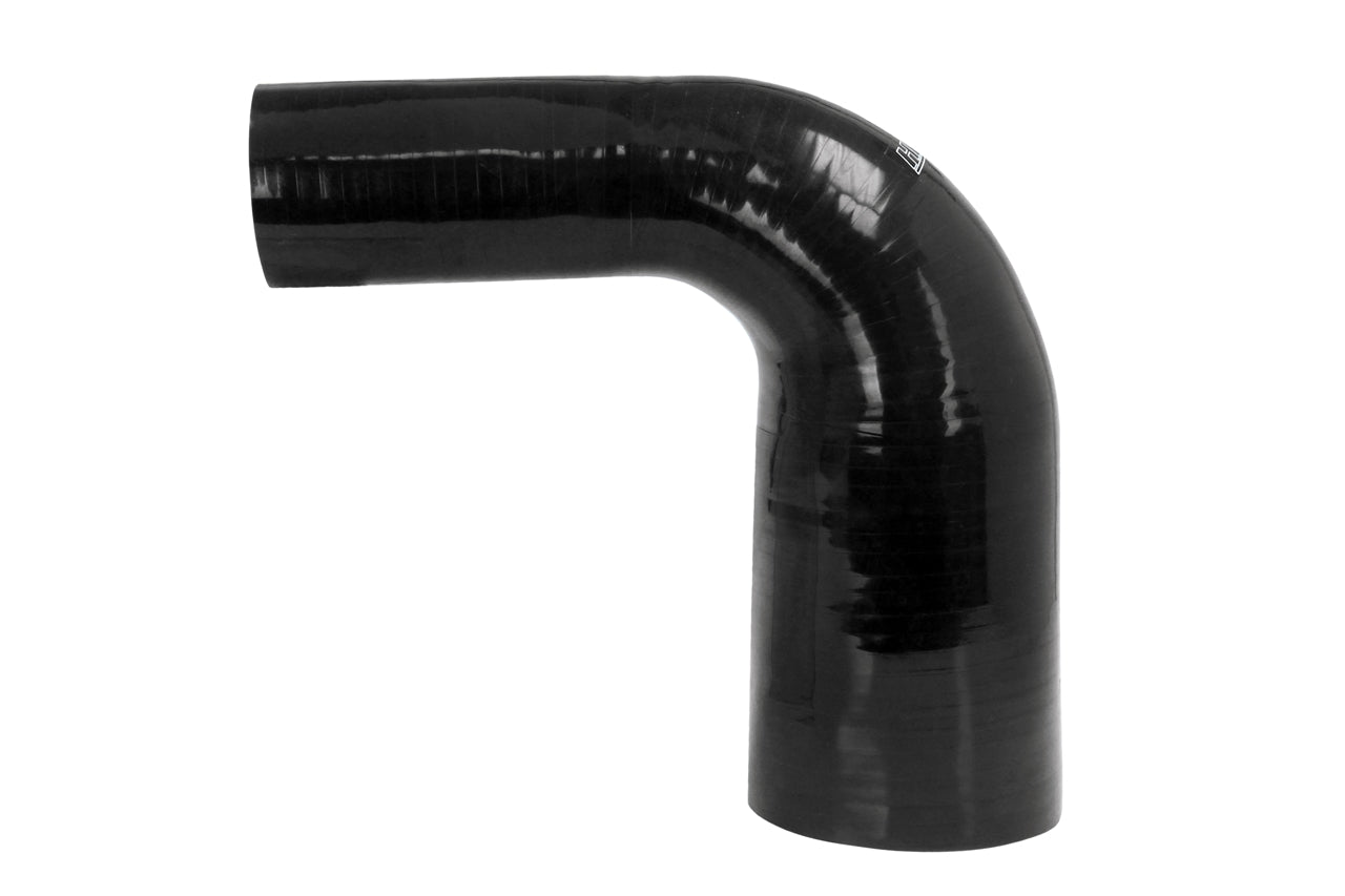 HPS 3" - 4" ID Silicone 90 Degree Elbow Reducer Hose, High Temp 4-ply Reinforced, Black