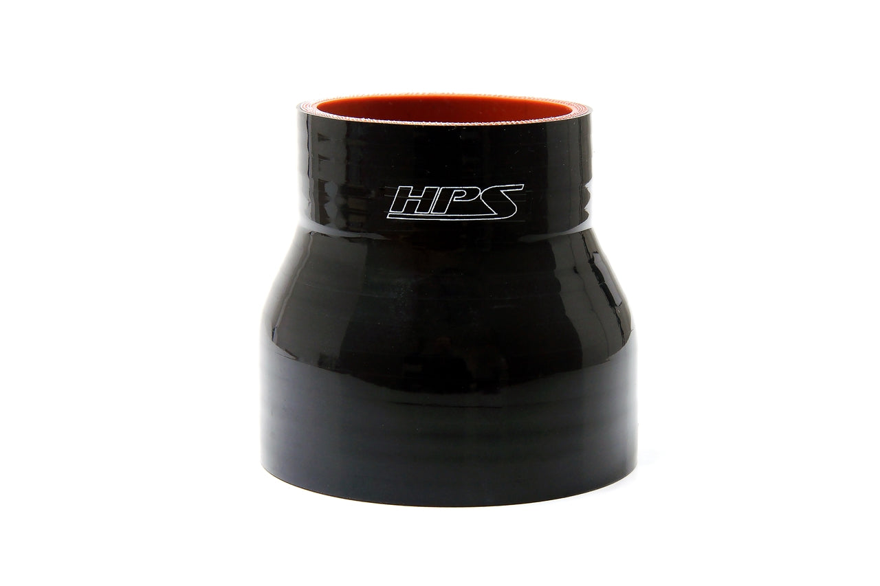 HPS 3" - 4" ID, 3" Long, Silicone Reducer Coupler Hose, High Temp 4-ply Reinforced, Black